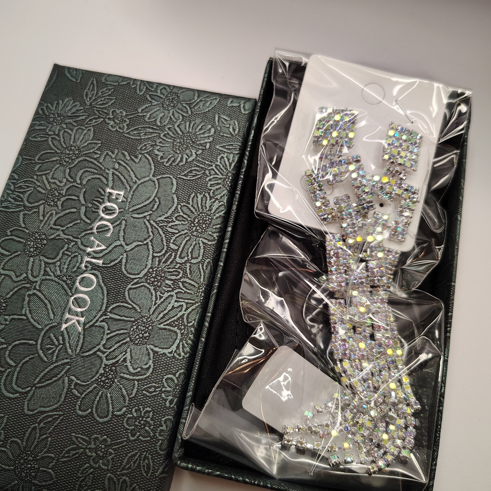 Silver Iridescent Crystal Drop Earrings